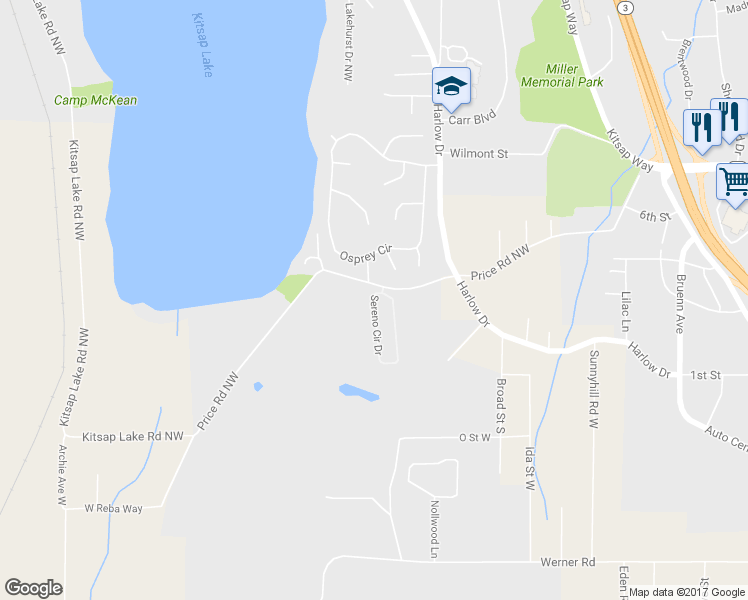 map of restaurants, bars, coffee shops, grocery stores, and more near 108 Sereno Circle Drive in Bremerton