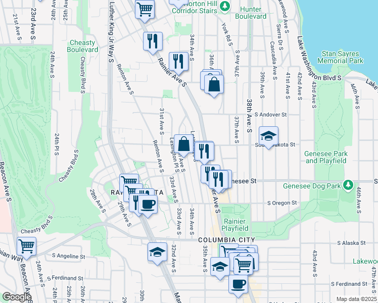 map of restaurants, bars, coffee shops, grocery stores, and more near 4087 Letitia Avenue South in Seattle