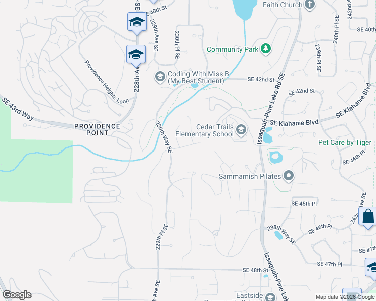 map of restaurants, bars, coffee shops, grocery stores, and more near 23115 Southeast 44th Street in Sammamish