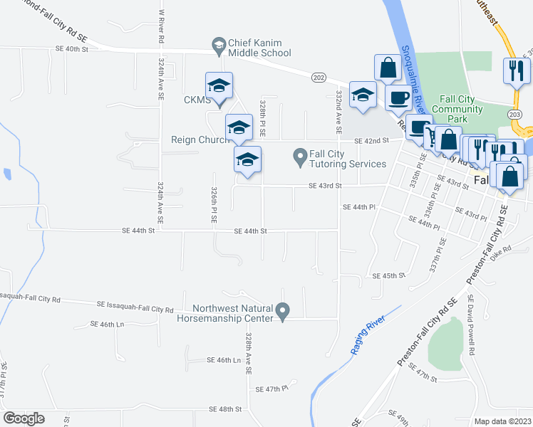 map of restaurants, bars, coffee shops, grocery stores, and more near 4336 328th Place Southeast in Fall City