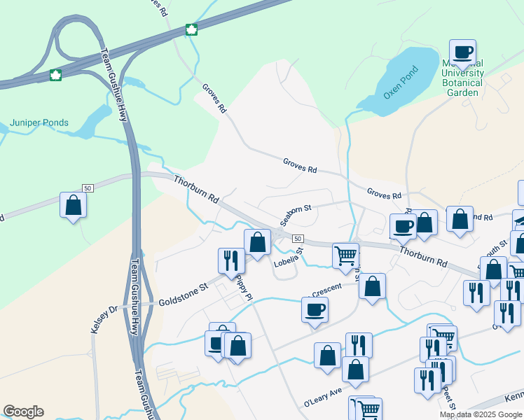 map of restaurants, bars, coffee shops, grocery stores, and more near Maclaren Place in St. John's