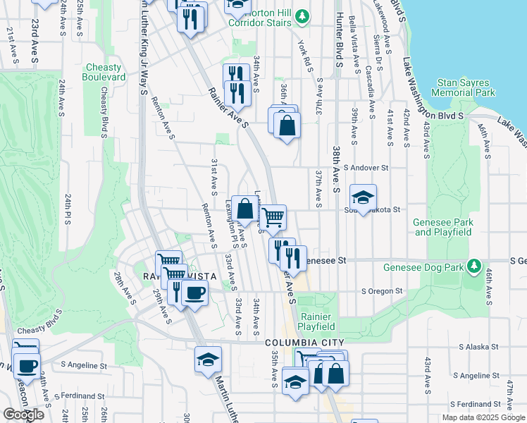 map of restaurants, bars, coffee shops, grocery stores, and more near 4063 Rainier Avenue South in Seattle