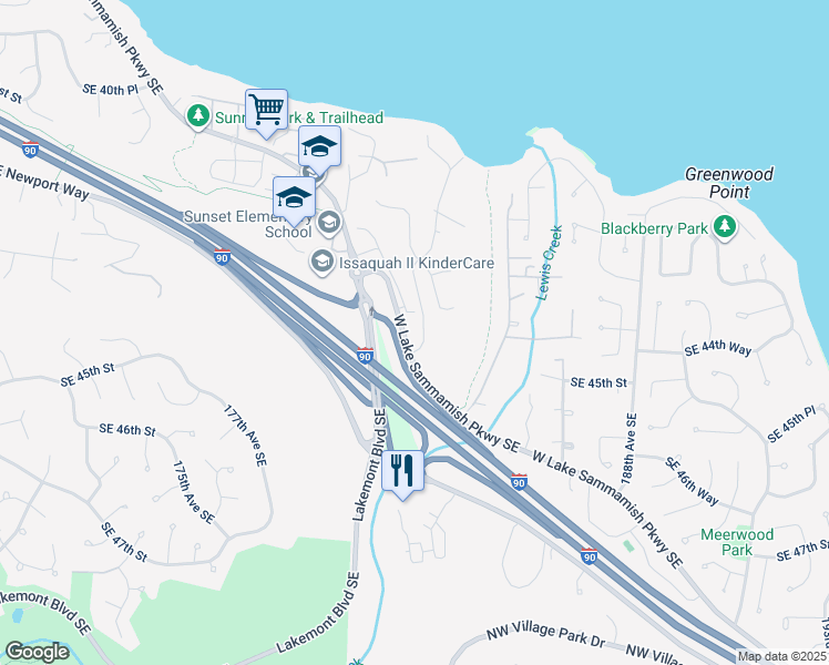 map of restaurants, bars, coffee shops, grocery stores, and more near 4343 182nd Place Southeast in Issaquah