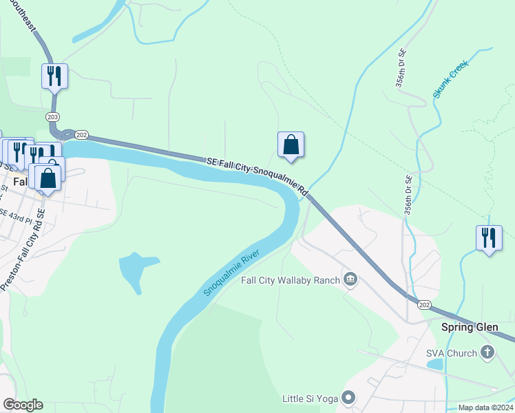 map of restaurants, bars, coffee shops, grocery stores, and more near 34807 Southeast 44th Place in Fall City