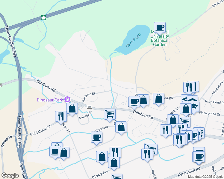 map of restaurants, bars, coffee shops, grocery stores, and more near 72 Seaborn Street in St. John's