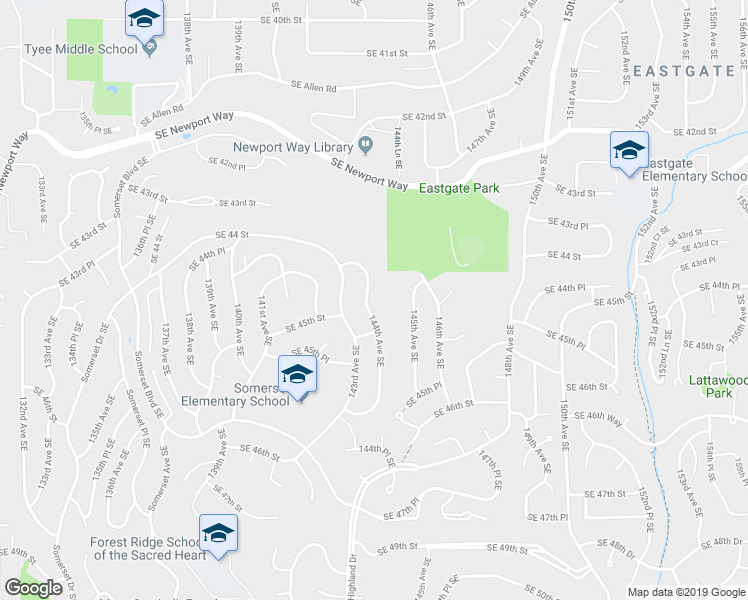 map of restaurants, bars, coffee shops, grocery stores, and more near 4442 144th Avenue Southeast in Bellevue