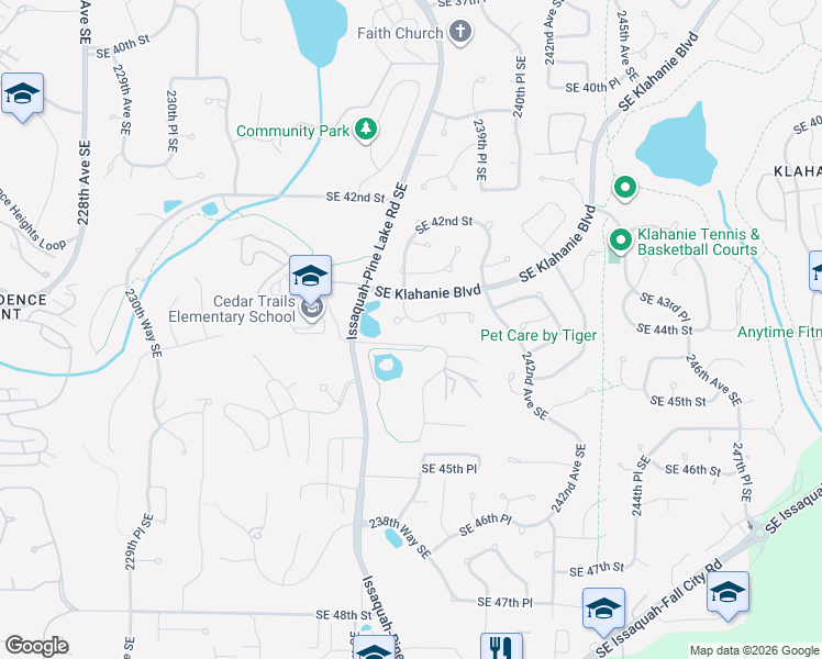 map of restaurants, bars, coffee shops, grocery stores, and more near 4325 239th Place Southeast in Issaquah