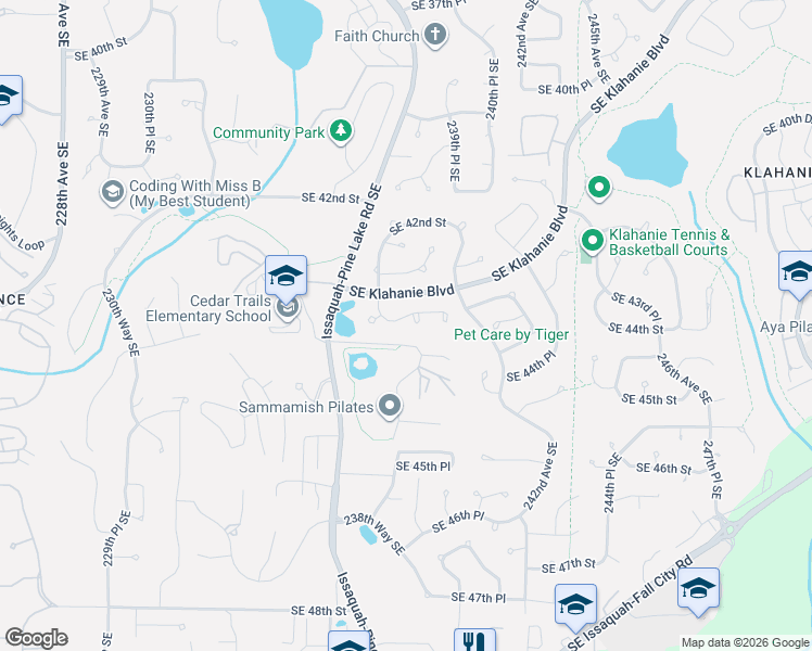 map of restaurants, bars, coffee shops, grocery stores, and more near 4353 239th Place Southeast in Issaquah