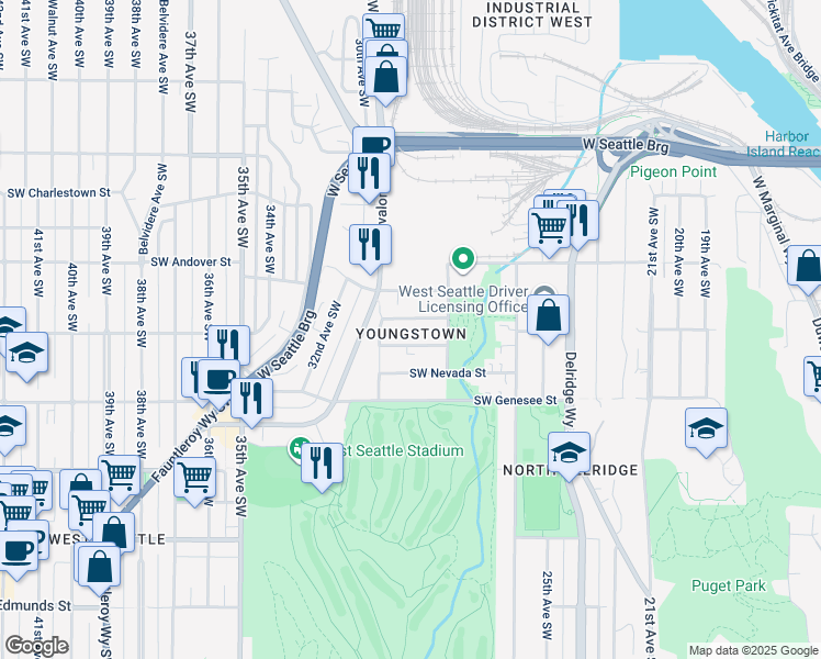 map of restaurants, bars, coffee shops, grocery stores, and more near in Seattle