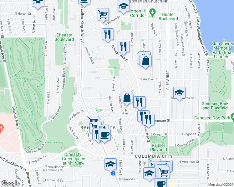 map of restaurants, bars, coffee shops, grocery stores, and more near 4042 31st Avenue South in Seattle