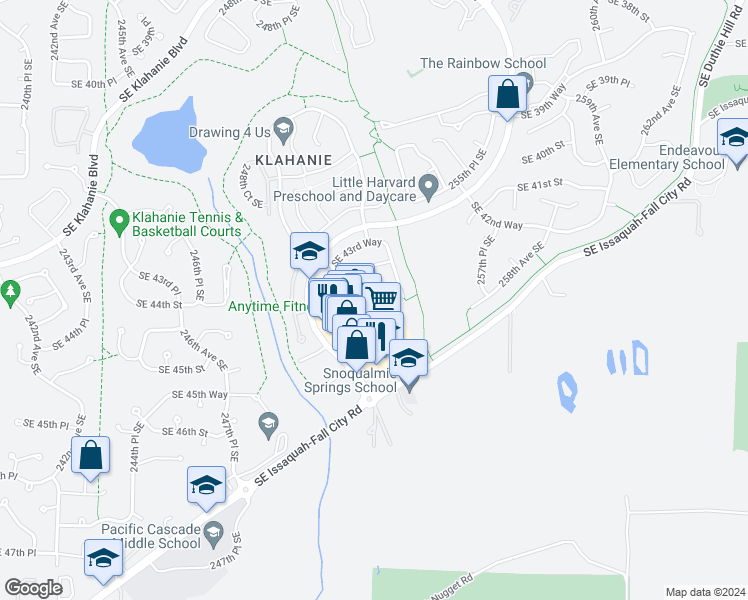 map of restaurants, bars, coffee shops, grocery stores, and more near 4387 249th Avenue Southeast in Issaquah