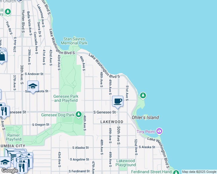 map of restaurants, bars, coffee shops, grocery stores, and more near 4031 49th Avenue South in Seattle