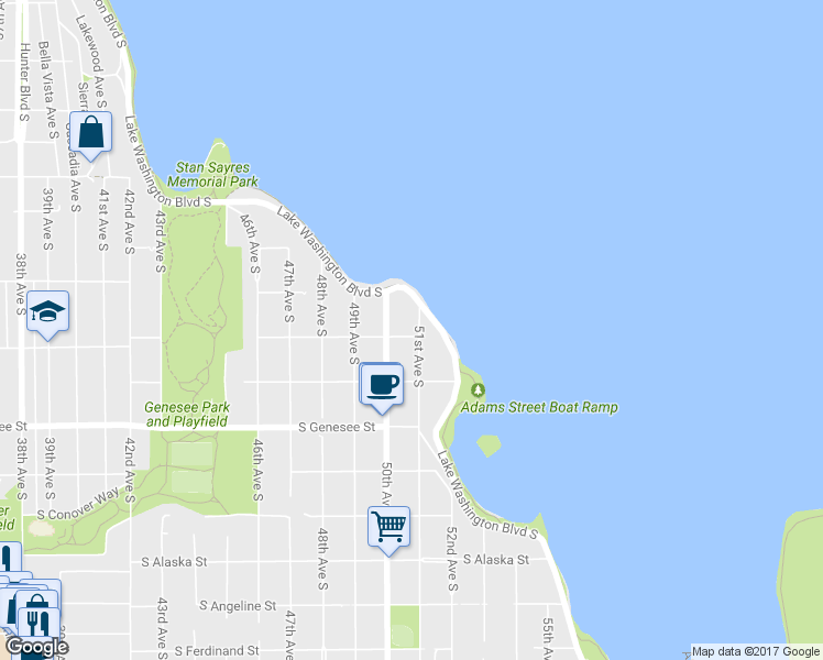 map of restaurants, bars, coffee shops, grocery stores, and more near 4035 51st Avenue South in Seattle