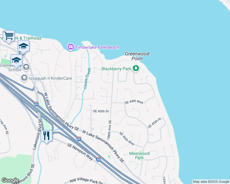 map of restaurants, bars, coffee shops, grocery stores, and more near 4340 189th Avenue Southeast in Issaquah
