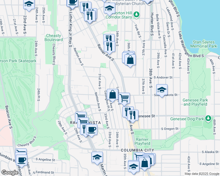 map of restaurants, bars, coffee shops, grocery stores, and more near South Lilac Street in Seattle