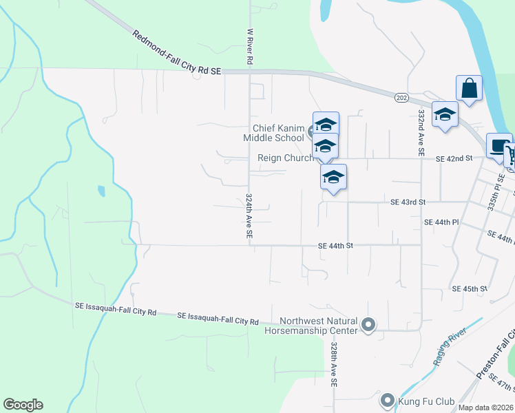 map of restaurants, bars, coffee shops, grocery stores, and more near 32416 Southeast 43rd Place in Fall City