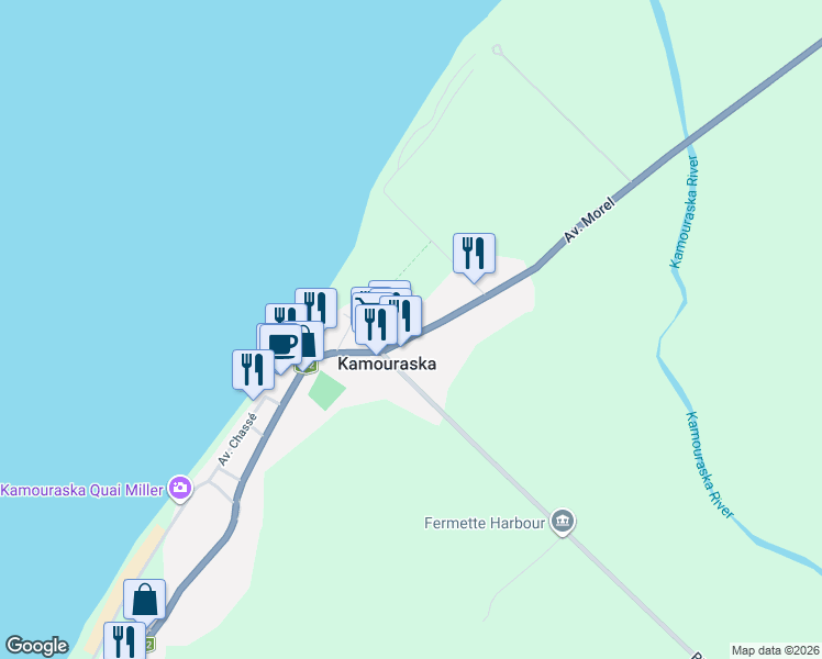 map of restaurants, bars, coffee shops, grocery stores, and more near 46 Avenue Morel in Kamouraska