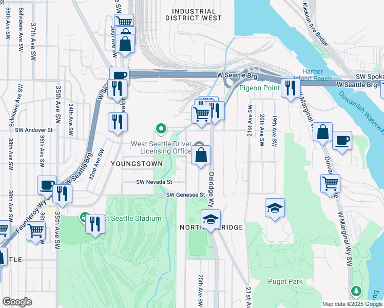 map of restaurants, bars, coffee shops, grocery stores, and more near 4040 26th Avenue Southwest in Seattle