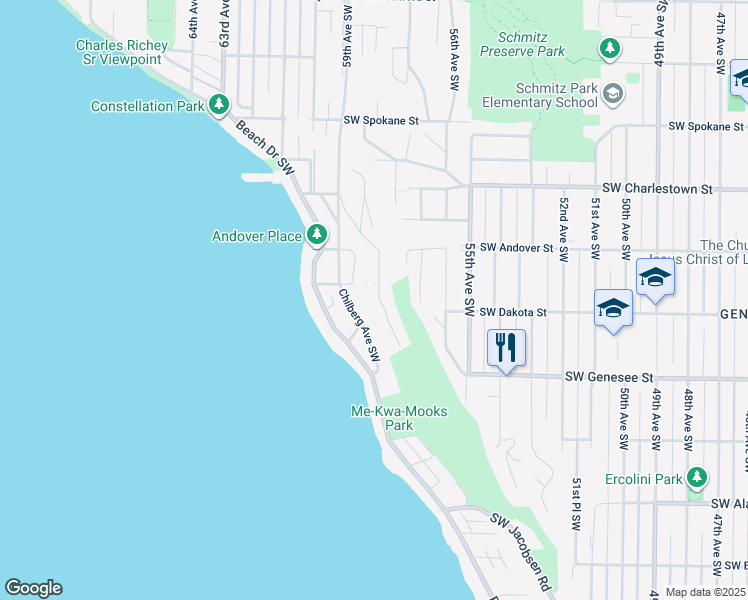 map of restaurants, bars, coffee shops, grocery stores, and more near 4113 Aikins Avenue Southwest in Seattle