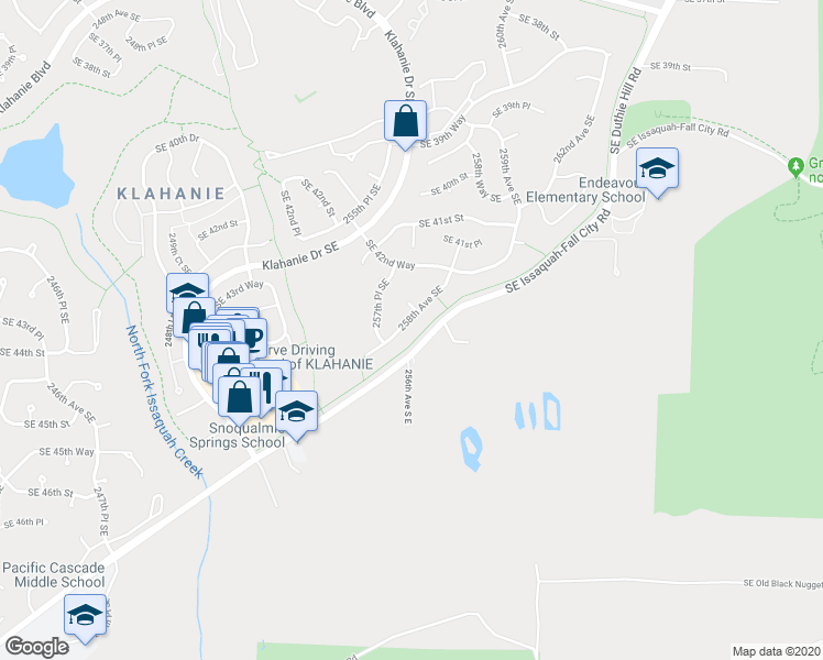 map of restaurants, bars, coffee shops, grocery stores, and more near 4402 256th Avenue South East in Issaquah