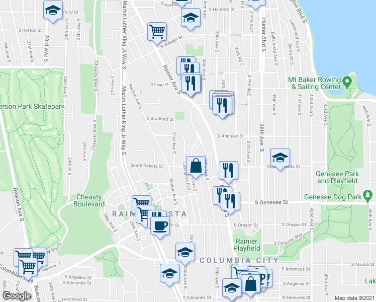 map of restaurants, bars, coffee shops, grocery stores, and more near in Seattle