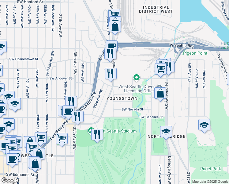 map of restaurants, bars, coffee shops, grocery stores, and more near in Seattle