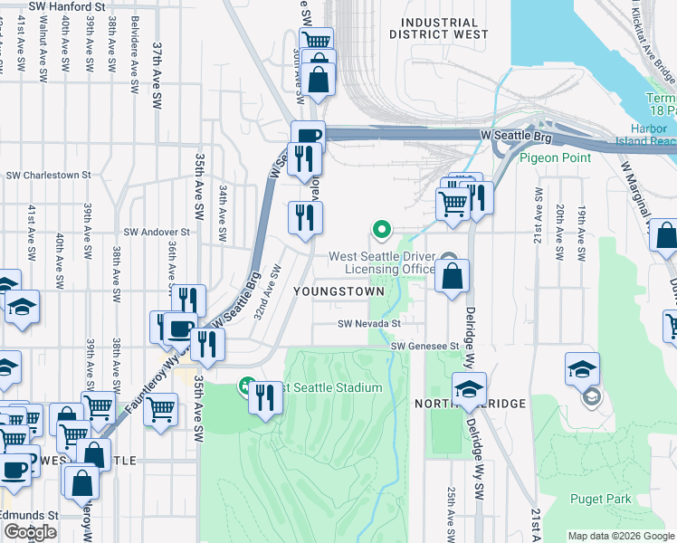 map of restaurants, bars, coffee shops, grocery stores, and more near in Seattle