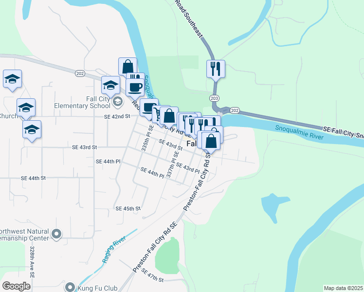 map of restaurants, bars, coffee shops, grocery stores, and more near 4228 337th Place Southeast in Fall City