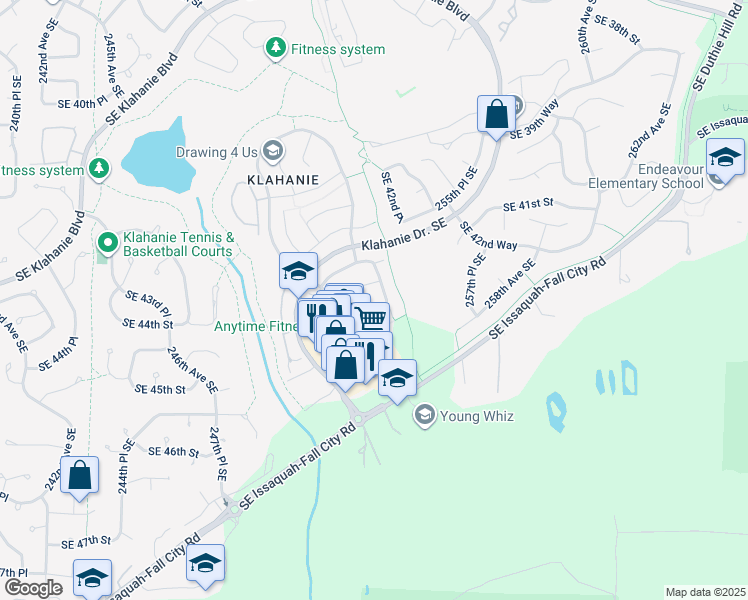map of restaurants, bars, coffee shops, grocery stores, and more near 4387 249th Avenue Southeast in Issaquah