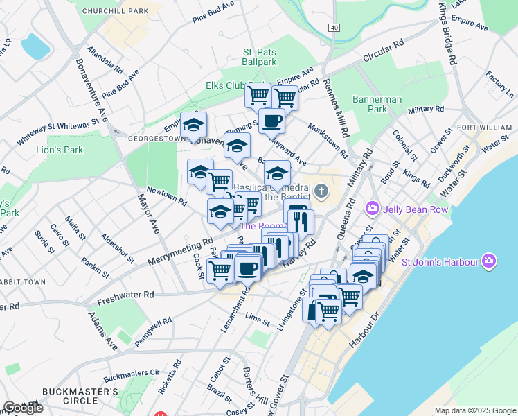 map of restaurants, bars, coffee shops, grocery stores, and more near 4 Merrymeeting Road in St. John's