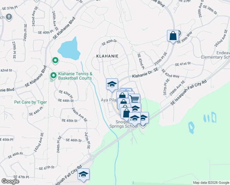 map of restaurants, bars, coffee shops, grocery stores, and more near 25028 Southeast 43rd Way in Issaquah