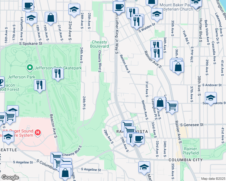 map of restaurants, bars, coffee shops, grocery stores, and more near 2710 South Andover Street in Seattle