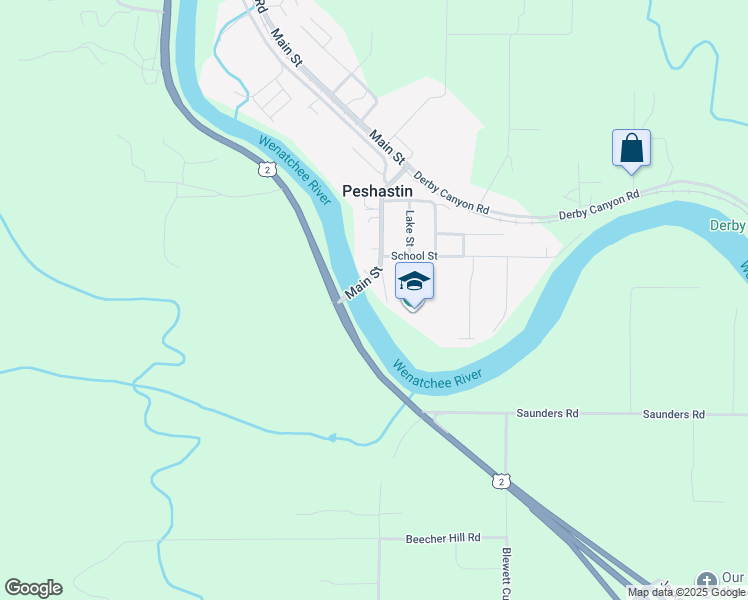 map of restaurants, bars, coffee shops, grocery stores, and more near 8288 Main Street in Peshastin