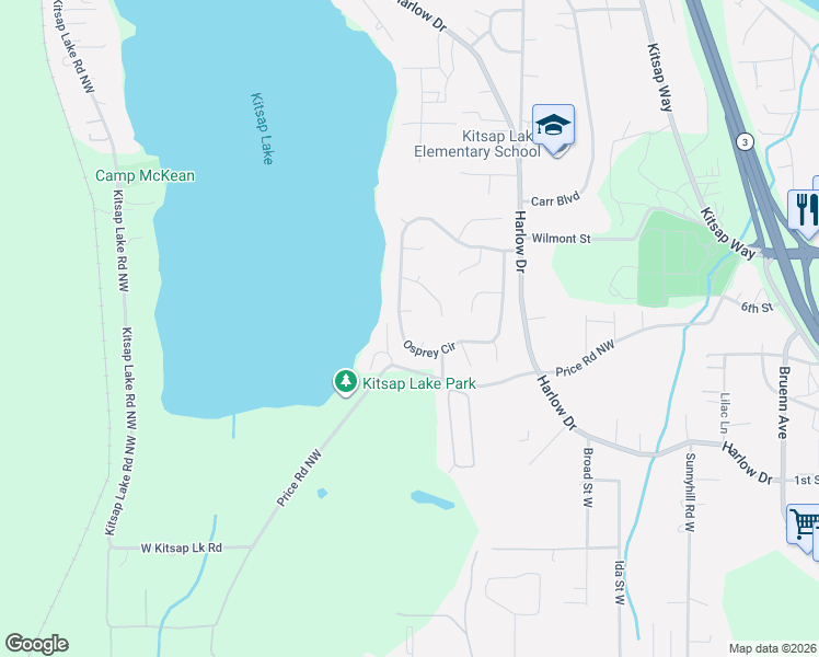 map of restaurants, bars, coffee shops, grocery stores, and more near 6063 Osprey Circle in Bremerton