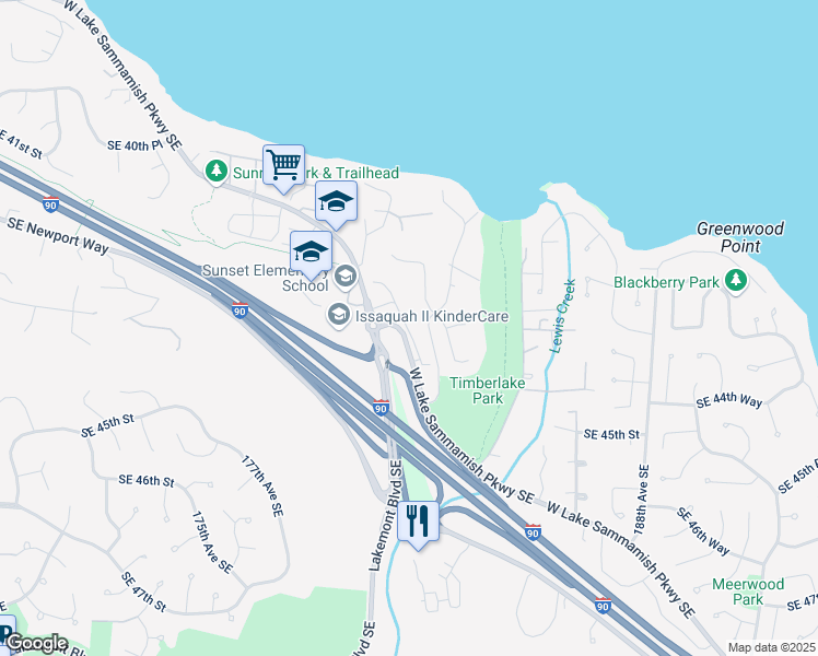 map of restaurants, bars, coffee shops, grocery stores, and more near 4330 West Lake Sammamish Parkway Southeast in Issaquah