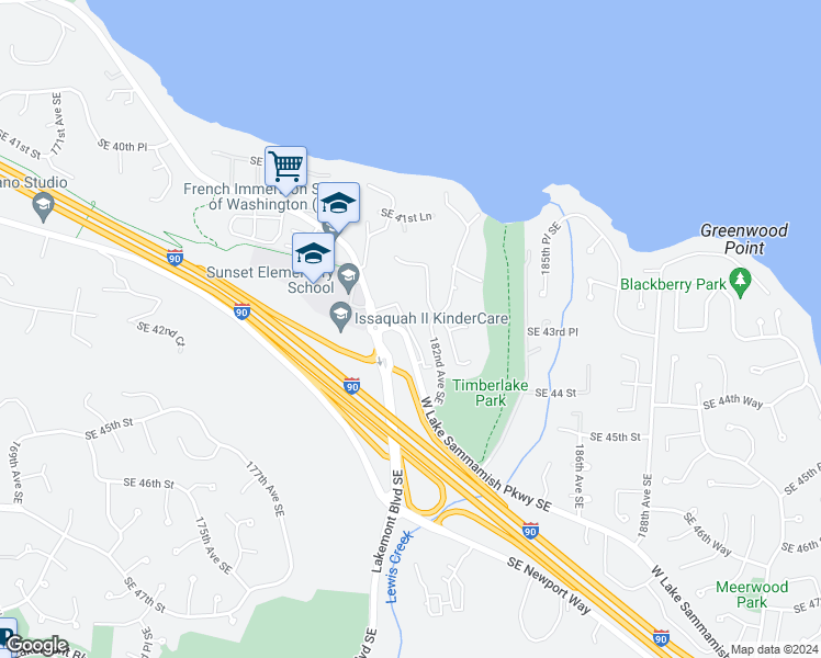 map of restaurants, bars, coffee shops, grocery stores, and more near 4316 West Lake Sammamish Parkway Southeast in Issaquah