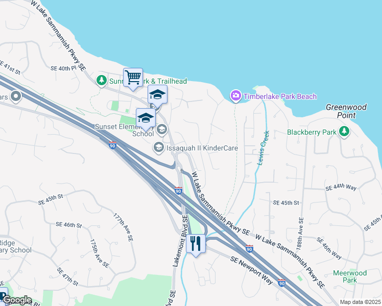 map of restaurants, bars, coffee shops, grocery stores, and more near 4330 West Lake Sammamish Parkway Southeast in Issaquah