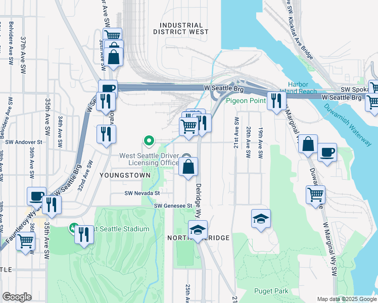 map of restaurants, bars, coffee shops, grocery stores, and more near in Seattle