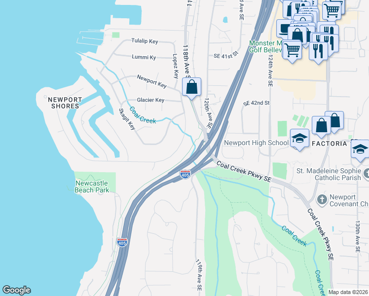 map of restaurants, bars, coffee shops, grocery stores, and more near 20 Cascade Key in Bellevue