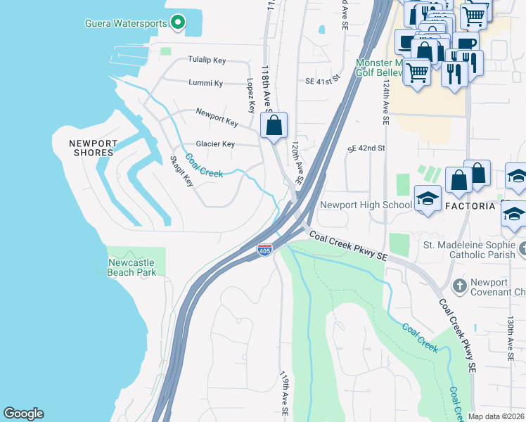 map of restaurants, bars, coffee shops, grocery stores, and more near 20 Cascade Key in Bellevue