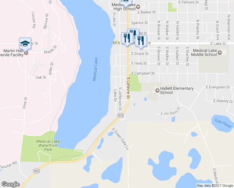 map of restaurants, bars, coffee shops, grocery stores, and more near 610 South Jefferson Street in Medical Lake