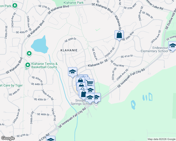 map of restaurants, bars, coffee shops, grocery stores, and more near 25205 Southeast 43rd Way in Issaquah