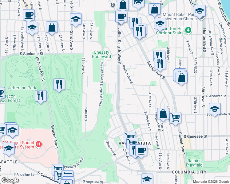 map of restaurants, bars, coffee shops, grocery stores, and more near 2710 South Andover Street in Seattle