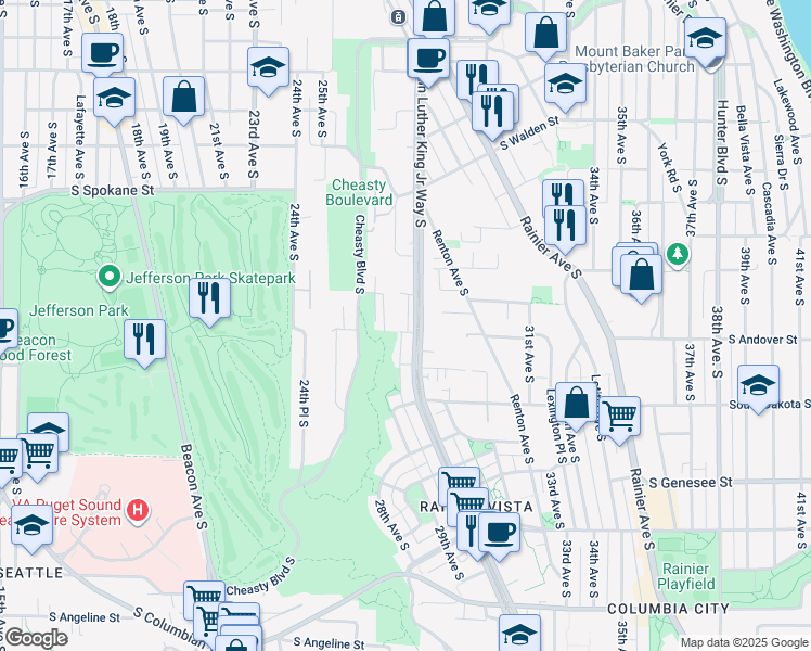 map of restaurants, bars, coffee shops, grocery stores, and more near 2710 South Andover Street in Seattle
