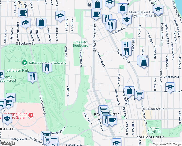 map of restaurants, bars, coffee shops, grocery stores, and more near 2710 South Andover Street in Seattle