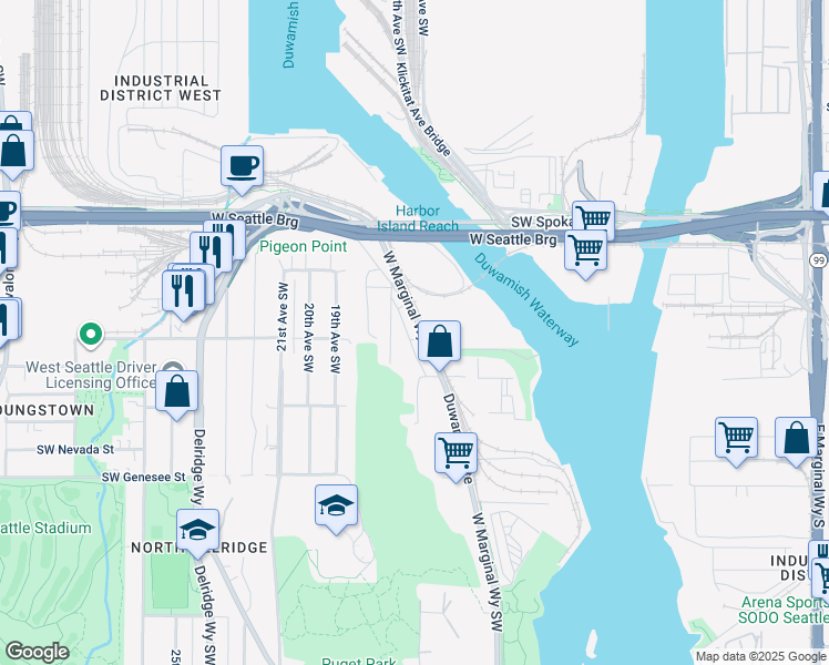 map of restaurants, bars, coffee shops, grocery stores, and more near 4011 16th Avenue Southwest in Seattle