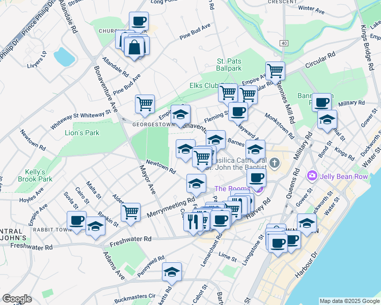 map of restaurants, bars, coffee shops, grocery stores, and more near 50 Margaret's Place in St. John's