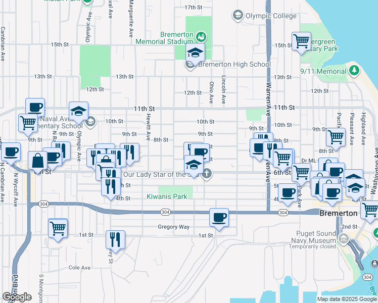 map of restaurants, bars, coffee shops, grocery stores, and more near in Gorst