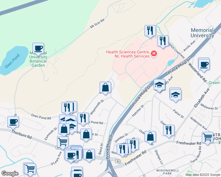 map of restaurants, bars, coffee shops, grocery stores, and more near 33 Wicklow Street in St. John's