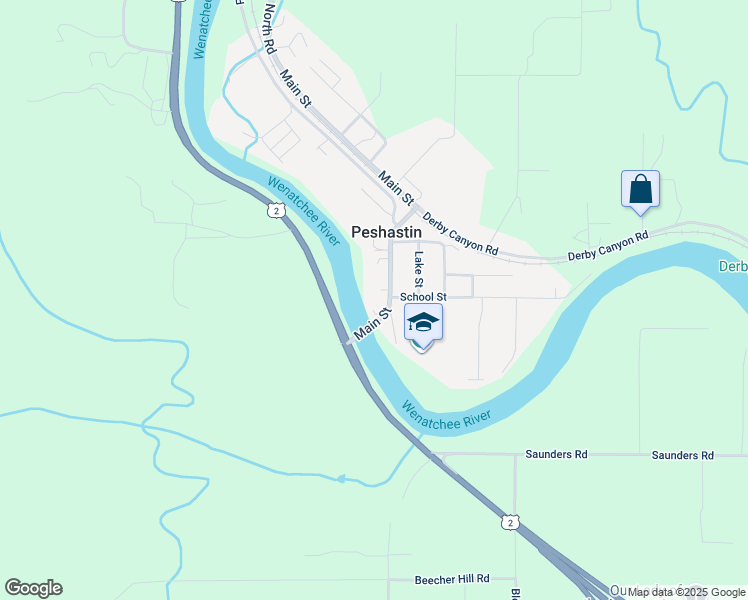 map of restaurants, bars, coffee shops, grocery stores, and more near 8288 Main Street in Peshastin